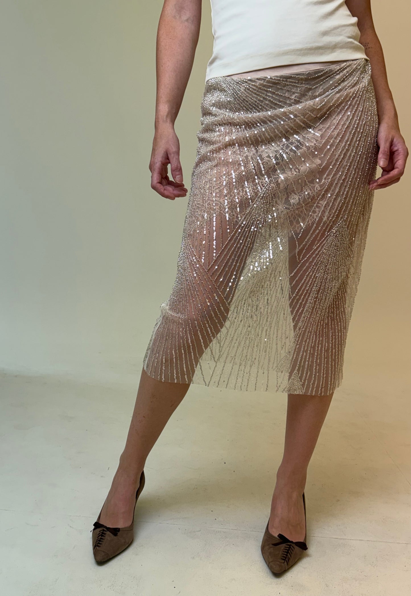 ÉTOILE SILVER BEADED LACE SKIRT