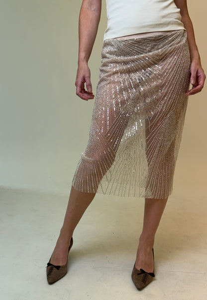 ÉTOILE SILVER BEADED LACE SKIRT