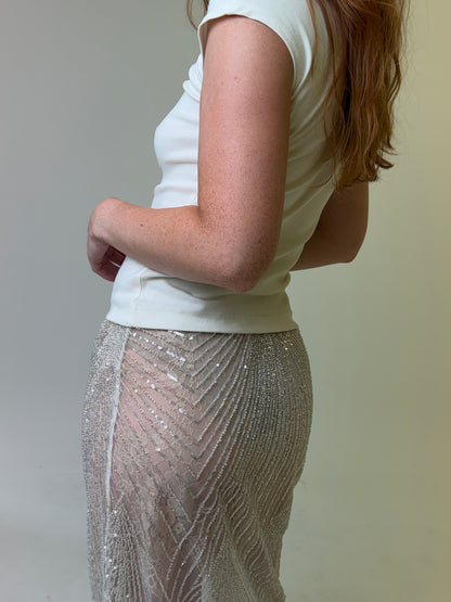 ÉTOILE SILVER BEADED LACE SKIRT
