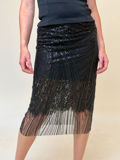 ÉTOILE BLACK BEADED LACE SKIRT