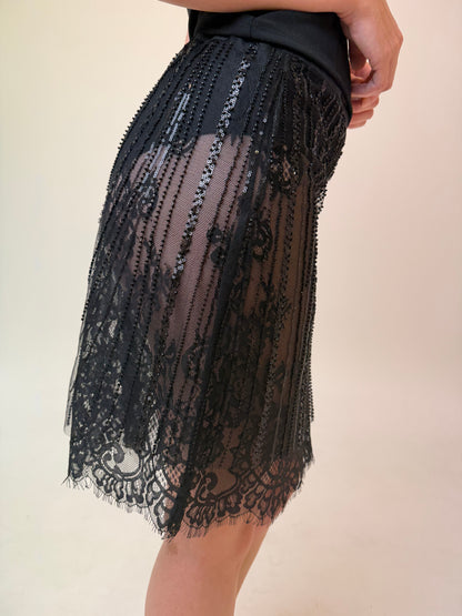 ECLIPSE BLACK BEADED LACE SKIRT