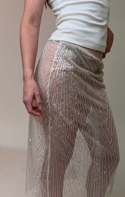 ÉTOILE SILVER BEADED LACE SKIRT