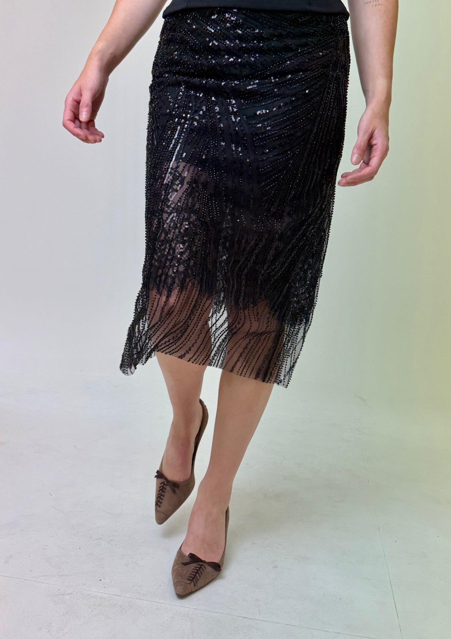 ÉTOILE BLACK BEADED LACE SKIRT