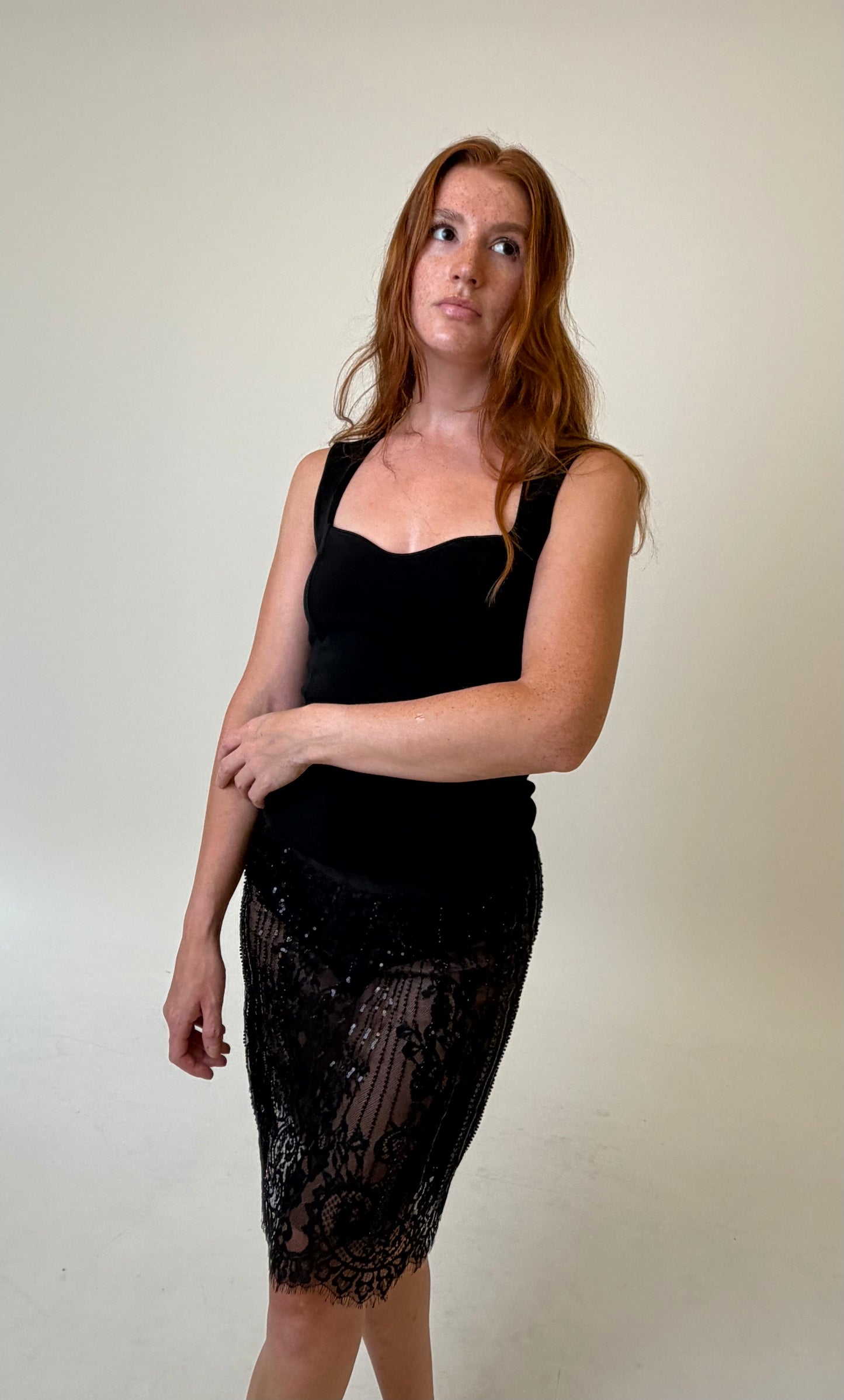 ECLIPSE BLACK BEADED LACE SKIRT