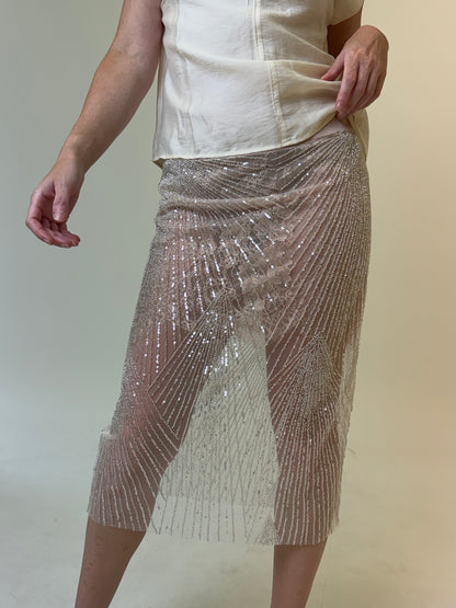 ÉTOILE SILVER BEADED LACE SKIRT