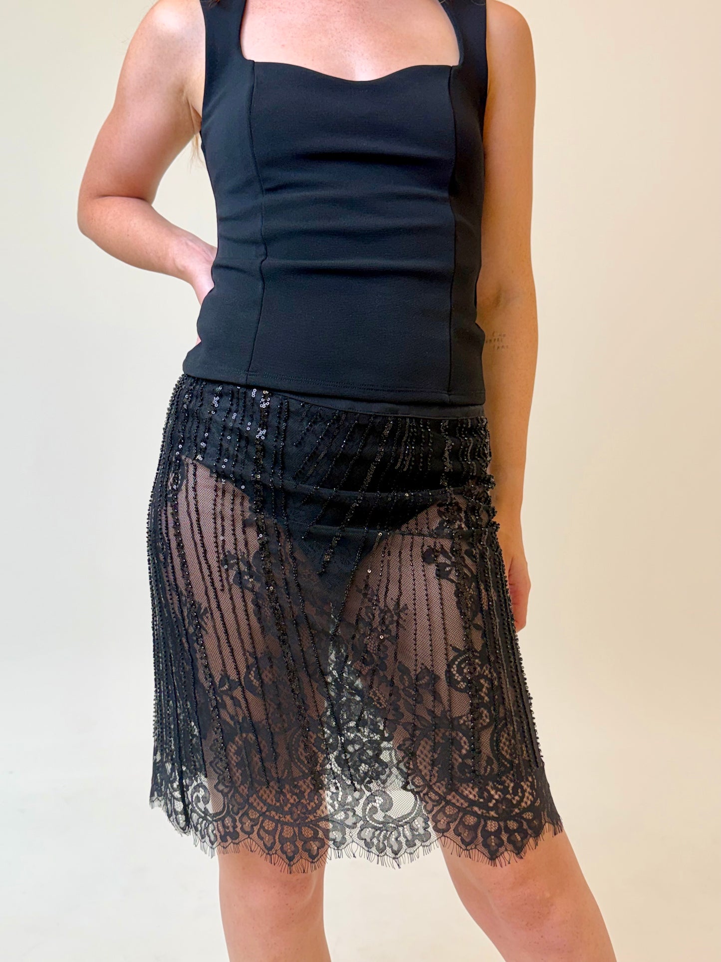 ECLIPSE BLACK BEADED LACE SKIRT