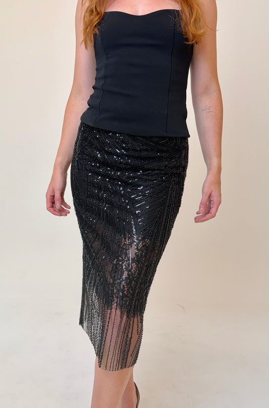 ÉTOILE BLACK BEADED LACE SKIRT