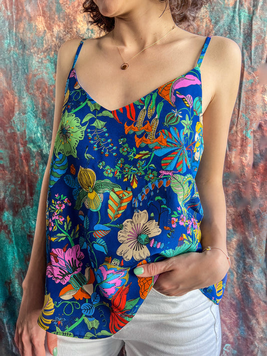 LIBERTY PRINT SILK CAMI TOP, V-NECK