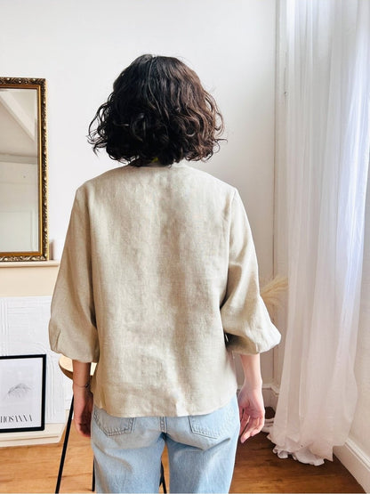 V-NECK LINEN BLOUSE