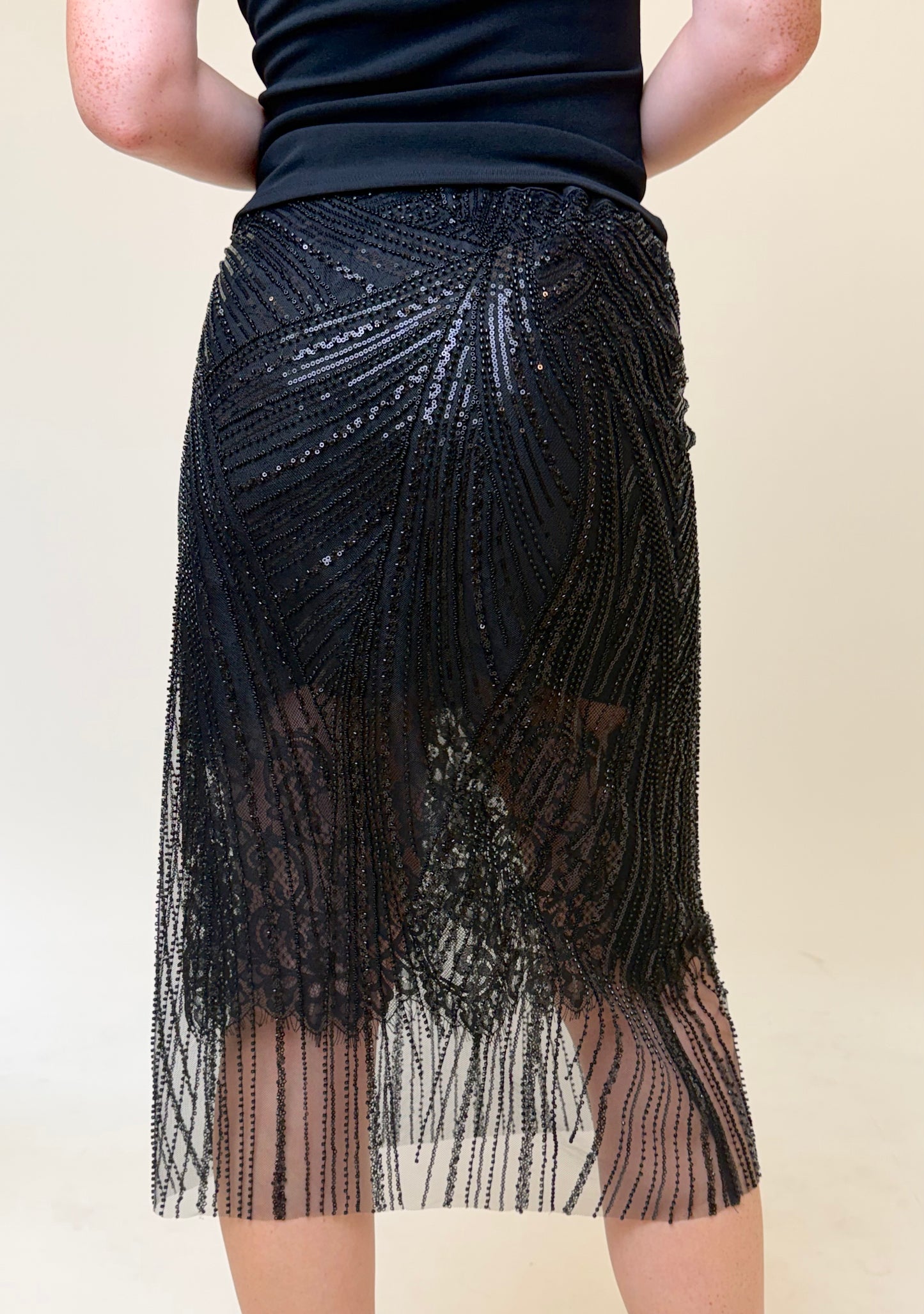 ÉTOILE BLACK BEADED LACE SKIRT