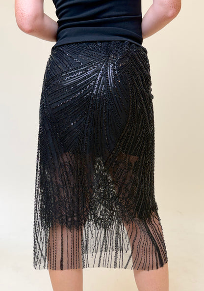 ÉTOILE BLACK BEADED LACE SKIRT