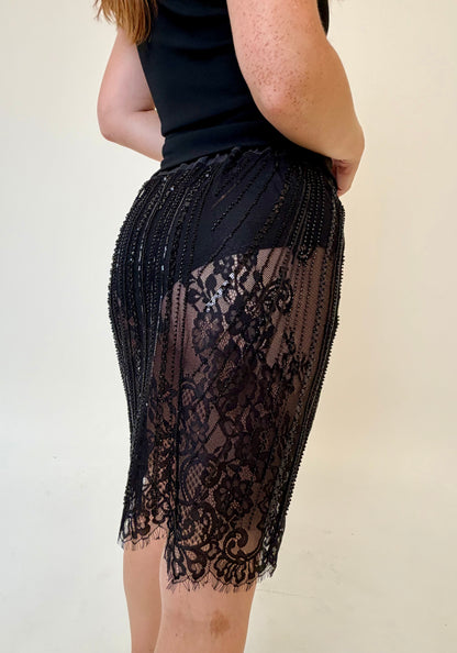 ECLIPSE BLACK BEADED LACE SKIRT