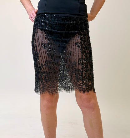 ECLIPSE BLACK BEADED LACE SKIRT