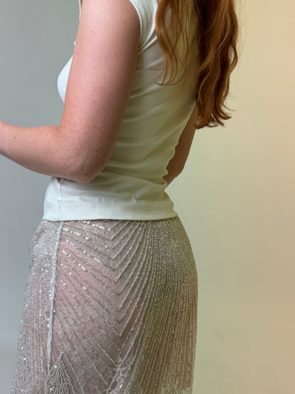 ÉTOILE SILVER BEADED LACE SKIRT