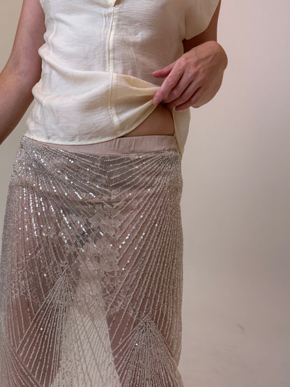 ÉTOILE SILVER BEADED LACE SKIRT
