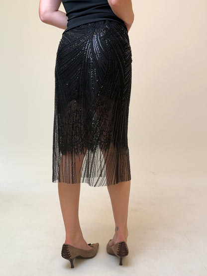 ÉTOILE BLACK BEADED LACE SKIRT
