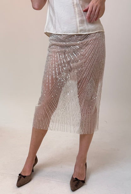 ÉTOILE SILVER BEADED LACE SKIRT