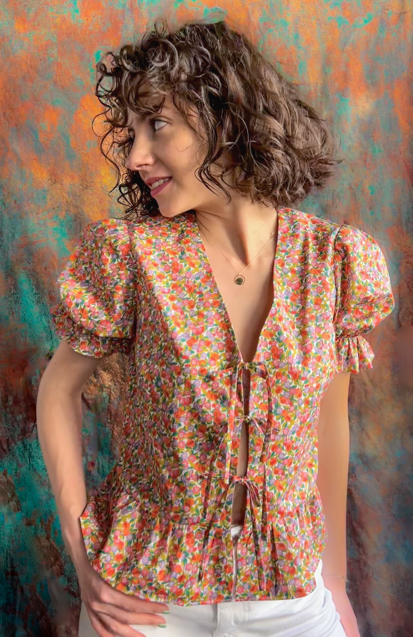 LIBERTY PRINT TIE TOP