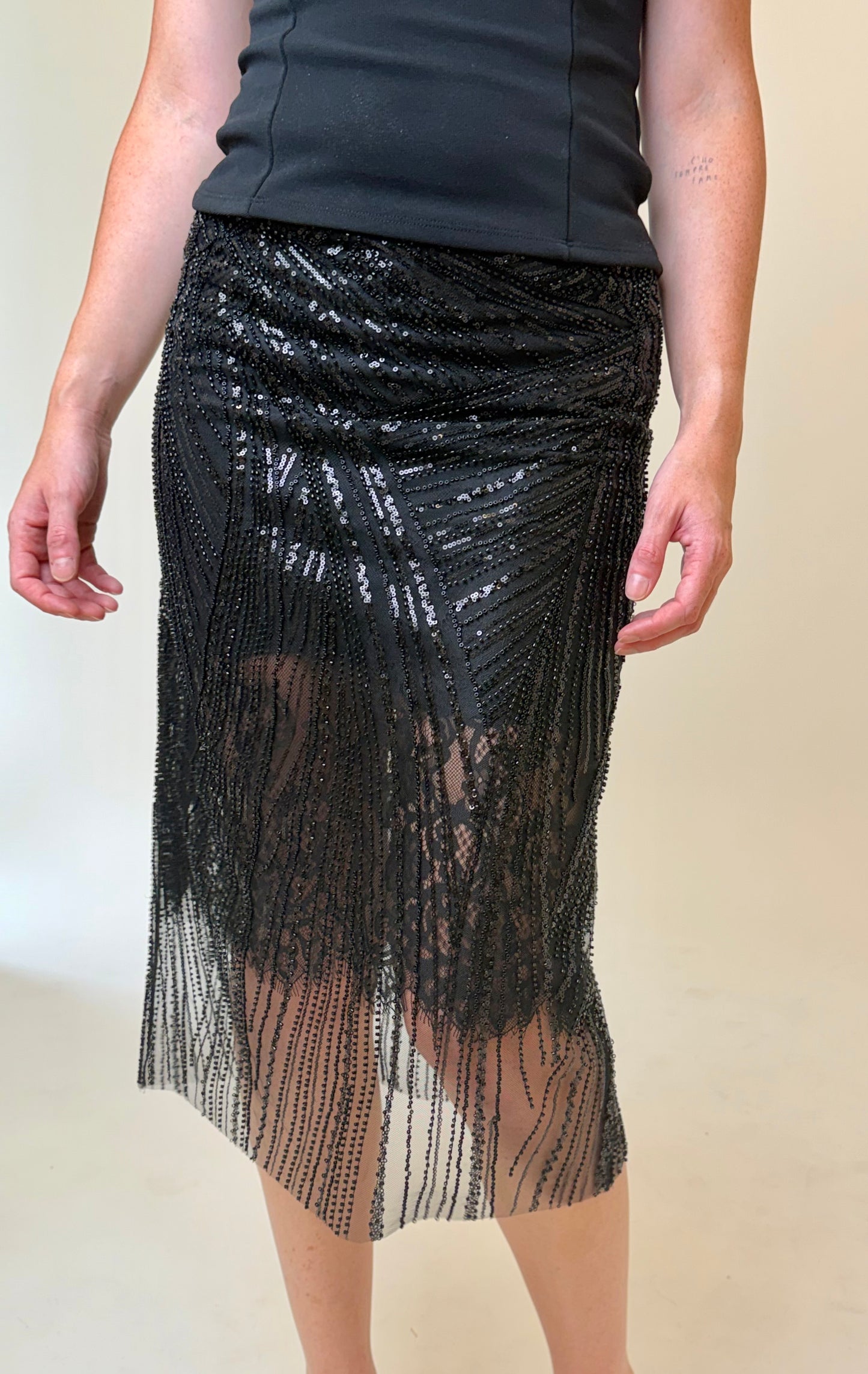 ÉTOILE BLACK BEADED LACE SKIRT