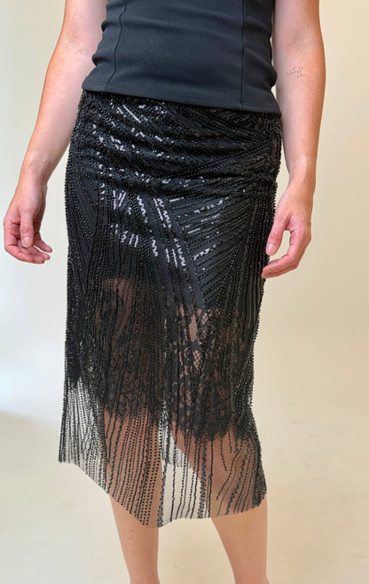 ÉTOILE BLACK BEADED LACE SKIRT