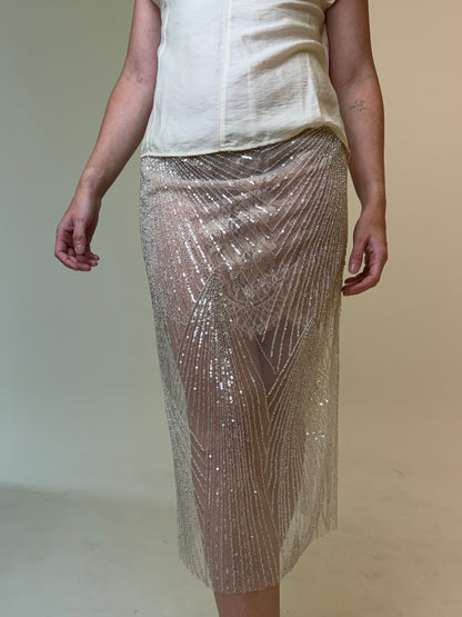 ÉTOILE SILVER BEADED LACE SKIRT