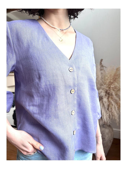 V-NECK LINEN BLOUSE