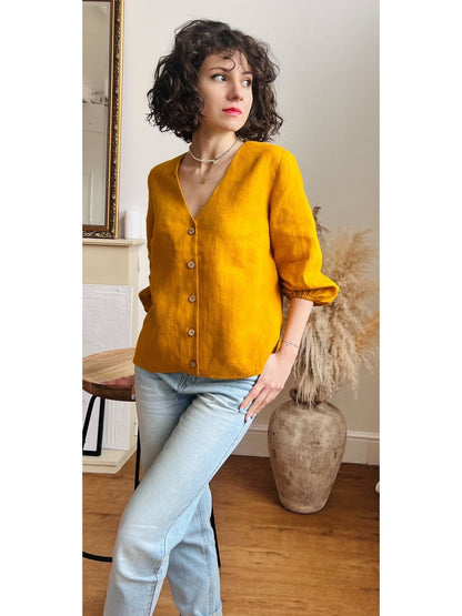 V-NECK LINEN BLOUSE