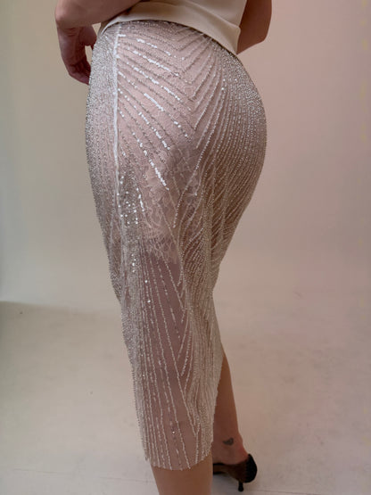 ÉTOILE SILVER BEADED LACE SKIRT