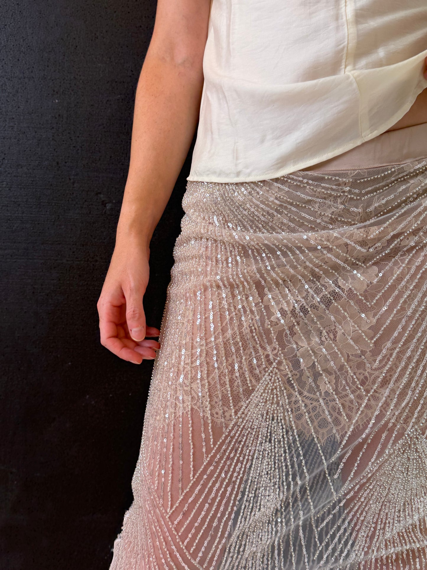 ÉTOILE SILVER BEADED LACE SKIRT