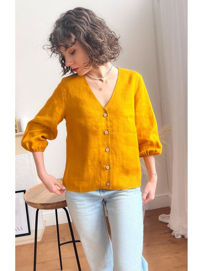 V-NECK LINEN BLOUSE