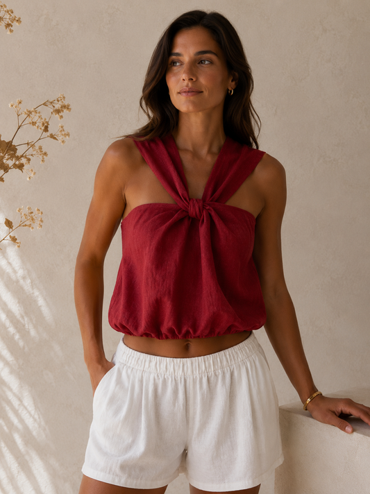HALTER NECK LINEN TOP