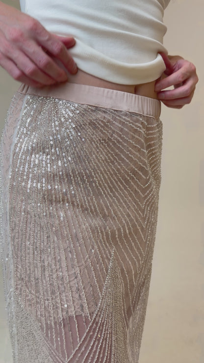ÉTOILE SILVER BEADED LACE SKIRT