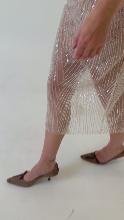 ÉTOILE SILVER BEADED LACE SKIRT